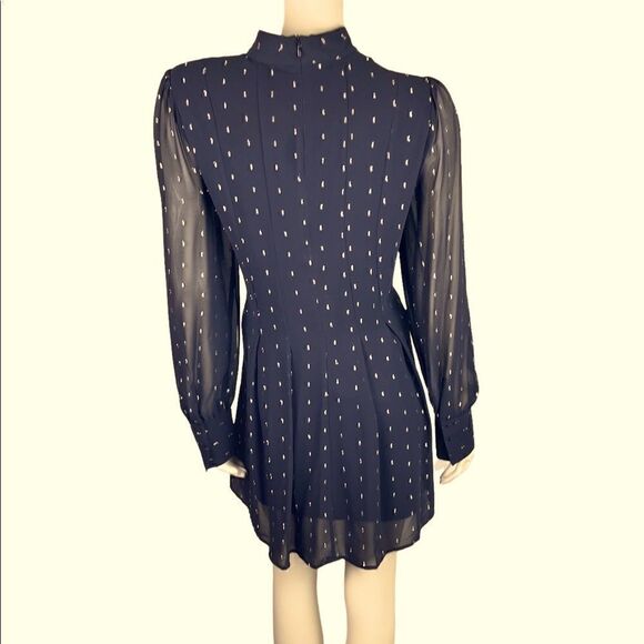 NWOT Catherine Malandrino Black/Platinum Chiffon Babydoll Dress Size 12 - Picture 4 of 9